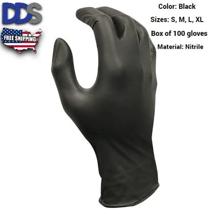 Nitrile Exam Gloves BLACK: MULTIPLE SIZES Powder-Free BOX OF 100 (FAST SHIPPING)